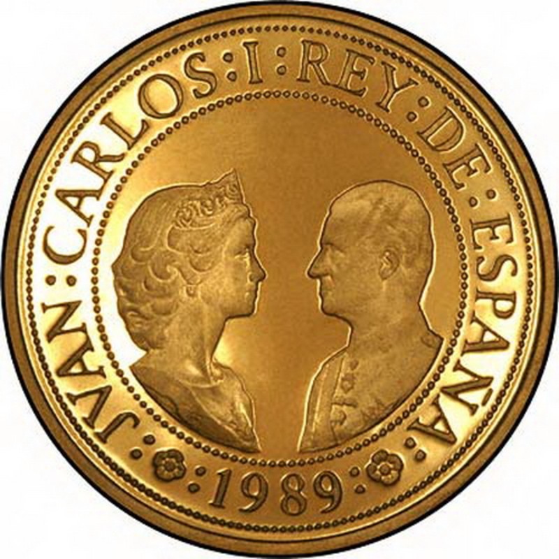 Золотая монета Испании «500 лет открытия Америки» 1989 г.в., 26.9 г чистого золота (проба 0.999)