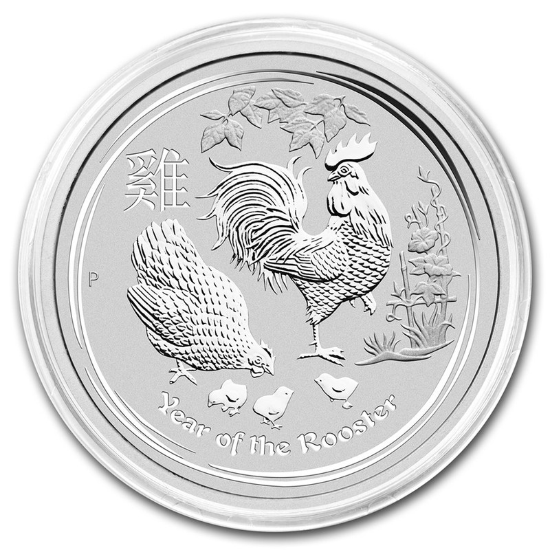 Серебряная монета Австралии "Лунный календарь II - Год Петуха" 2017 г.в., 31.1 г чистого серебра (проба 0,9999)