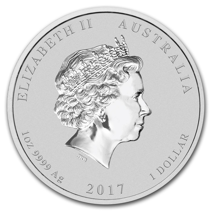 Серебряная монета Австралии "Лунный календарь II - Год Петуха", 2017 г.в., 31,1 г чистого серебра (проба 0,9999)