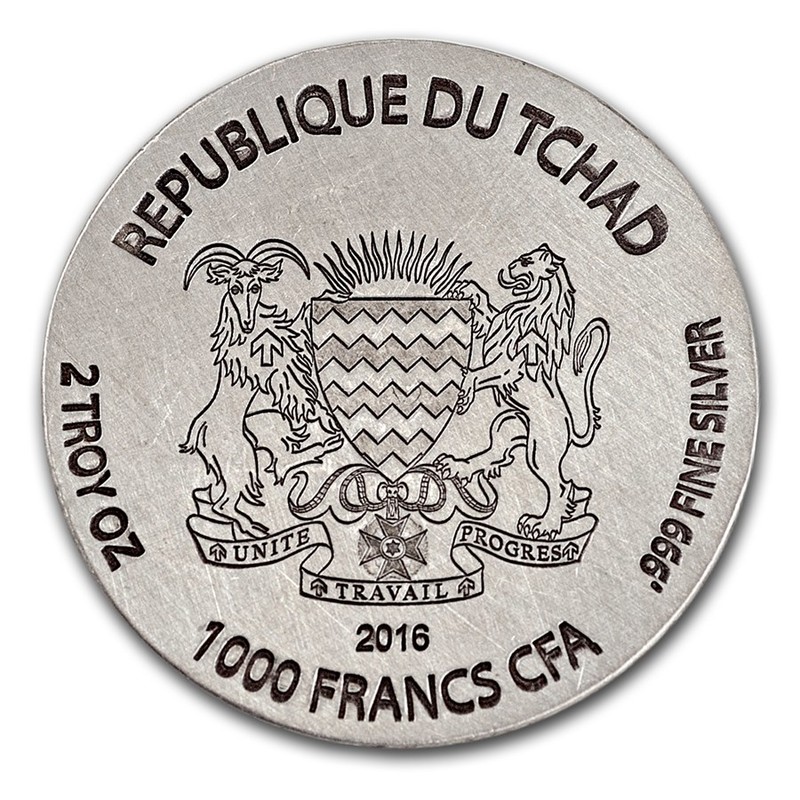 Серебряная монета Чада «Египетские реликвии. Гор» 2016 г.в., 62.2 г чистого серебра (проба 0.999)