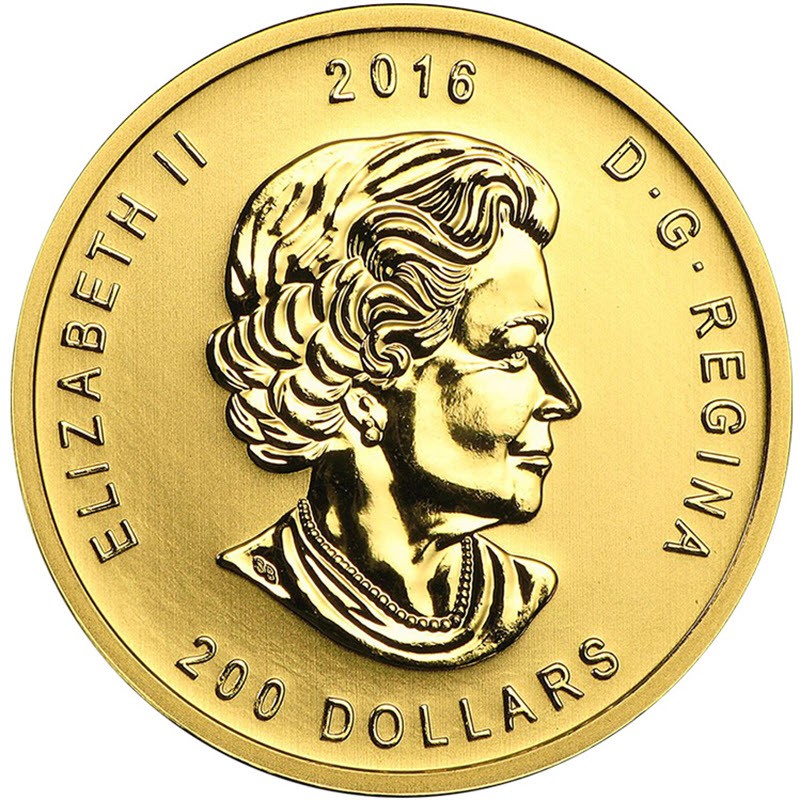 Золотая инвестиционная монета Канады - Рычащий Гризли, 1 унция (31.1 г) чистого золота (проба 0,99999)