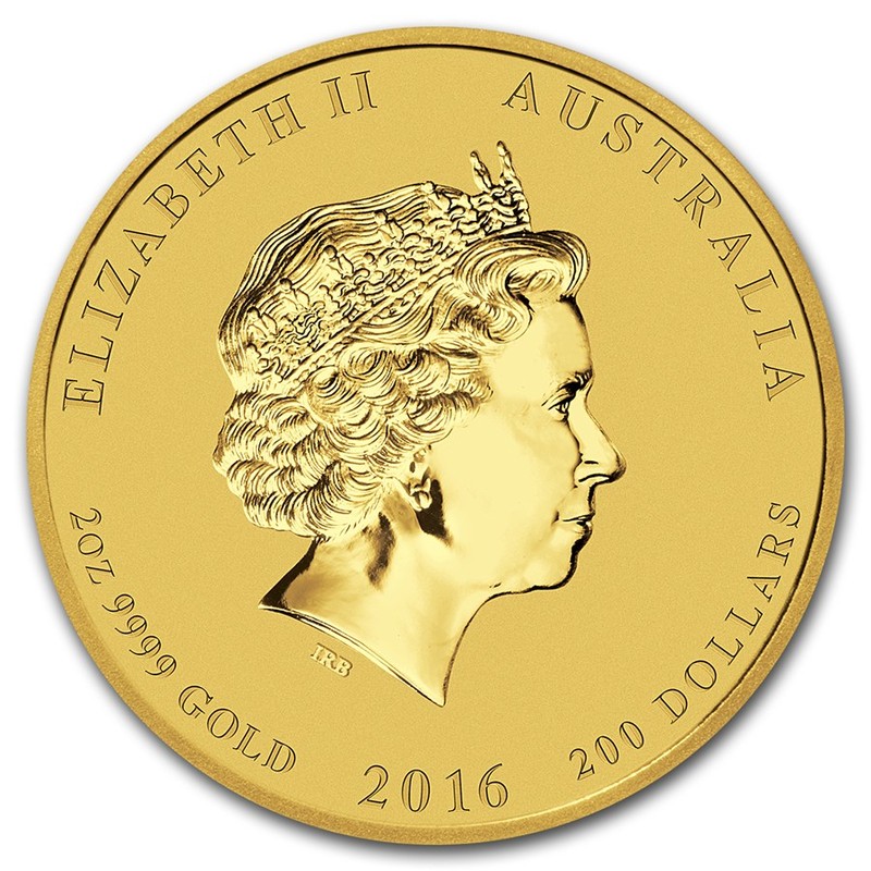 Золотая монета Австралии "Лунный календарь II - Год Обезьяны" 2016 г.в., 62.2 г чистого золота (Проба 0,9999)