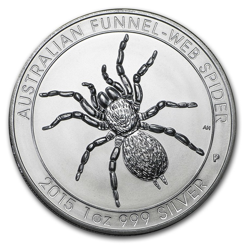 Серебряная монета Австралии - Воронковый паук, 2015 г.в., 31,1 г чистого серебра (проба 999)