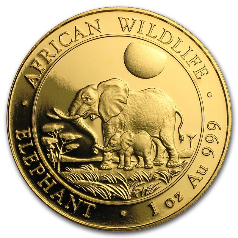 Золотая инвестиционная монета Сомали - Слон, 2011 г.в., 31,1 г чистого золота (проба 0,999)