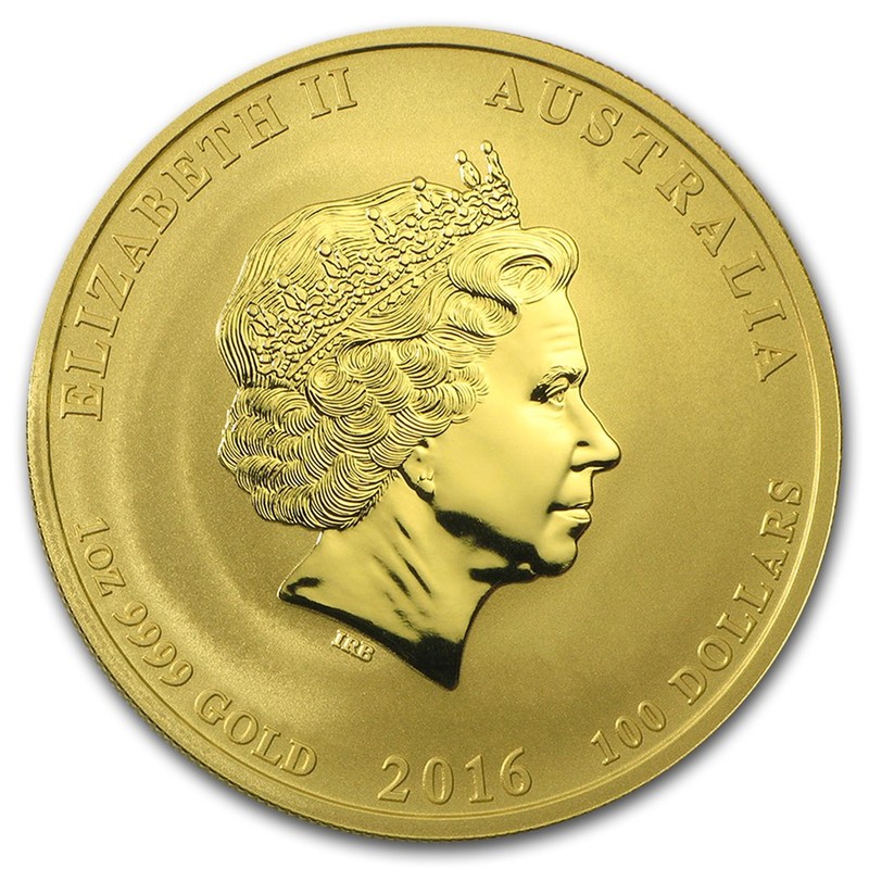 Золотая монета Австралии "Лунный календарь II - Год Обезьяны" 2016 г.в., 31.1 г чистого золота (Проба 0,9999)
