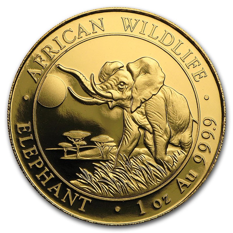 Золотая монета Сомали - Слон, 2016 г.в., 31,1 г чистого золота (проба 0.9999)