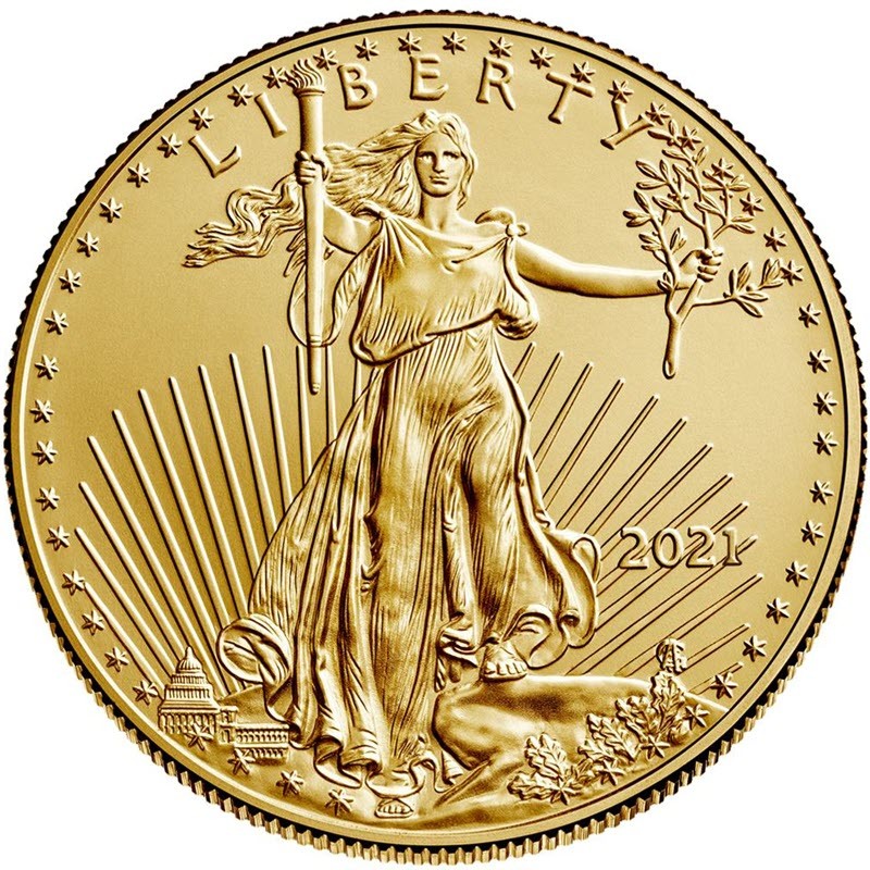 Золотая инвестиционная монета США Американский Орел, 15,55 г чистого золота (проба 0,9167)