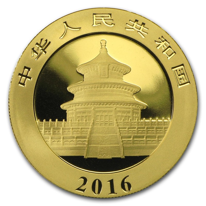 Золотая инвестиционная монета Китая - Панда 2016 г.в., 30 г чистого золота (проба 999)
