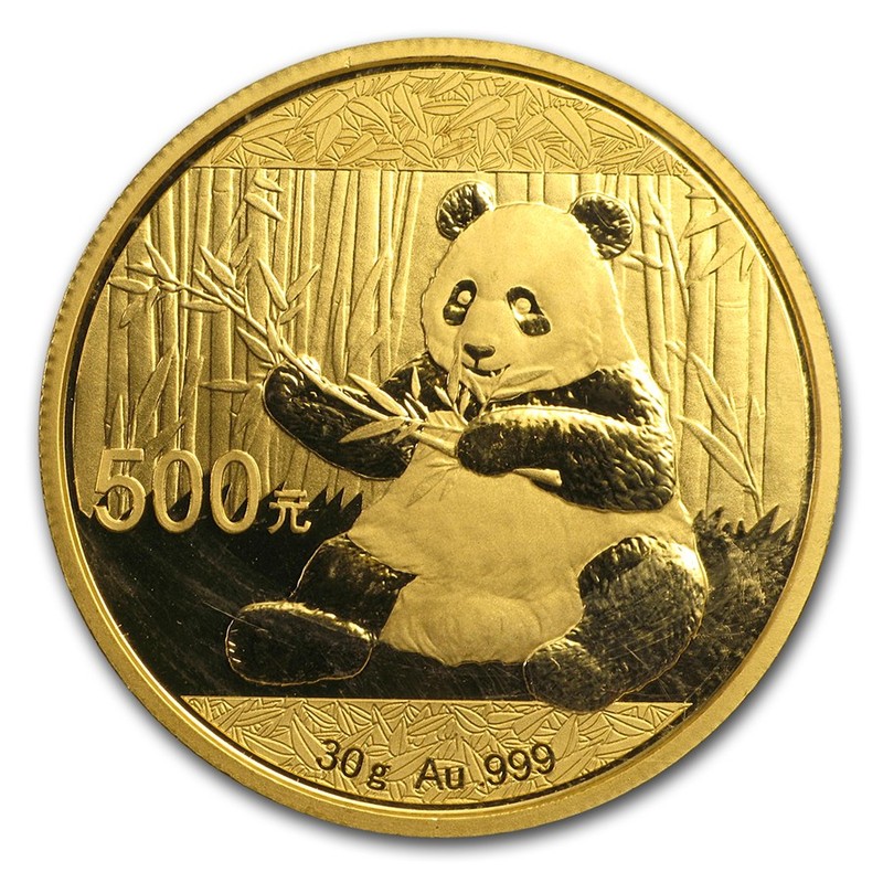 Золотая инвестиционная монета Китая - Панда 2017 г.в., 30 г чистого золота (проба 999)