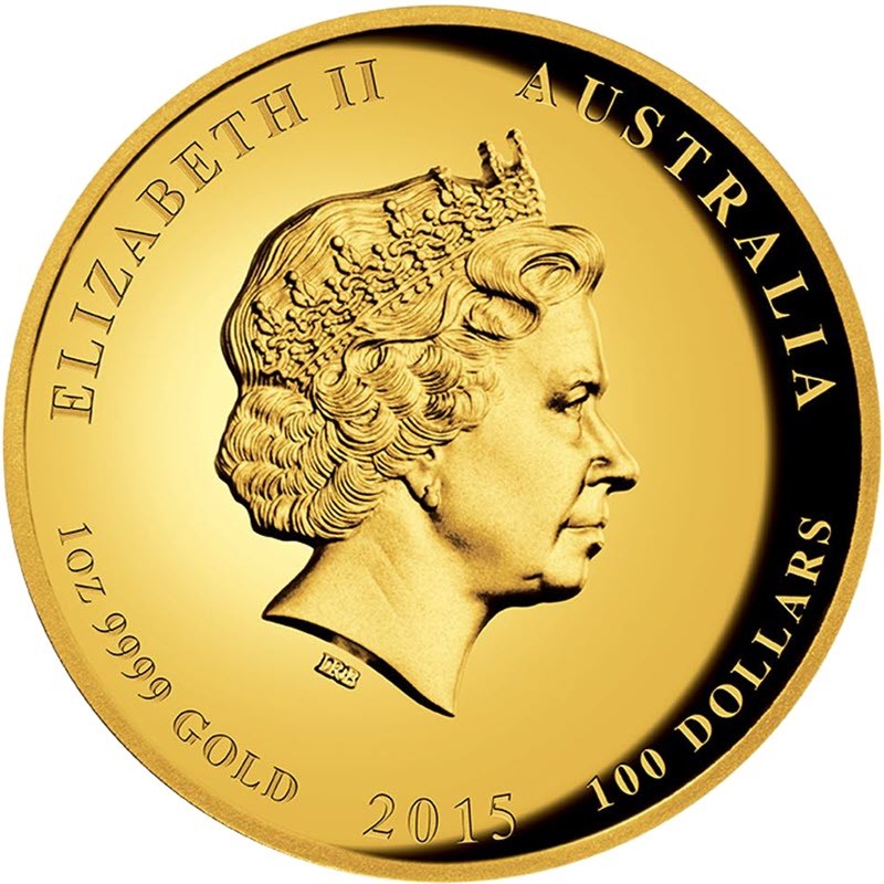 Золотая монета Австралии "Лунар II - Год Козы" 2015 г.в., 1 тройская унция (31,1 г) чистого золота (проба 0,9999)