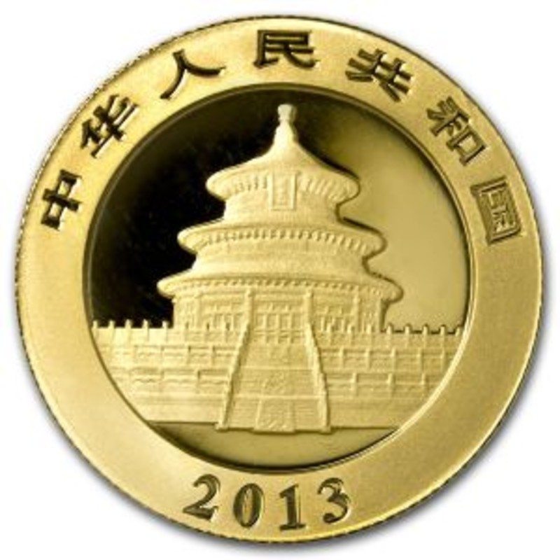 Золотая инвестиционная монета Китая - Панда 2013 г.в., 31,1 гр чистого золота (проба 0,999)