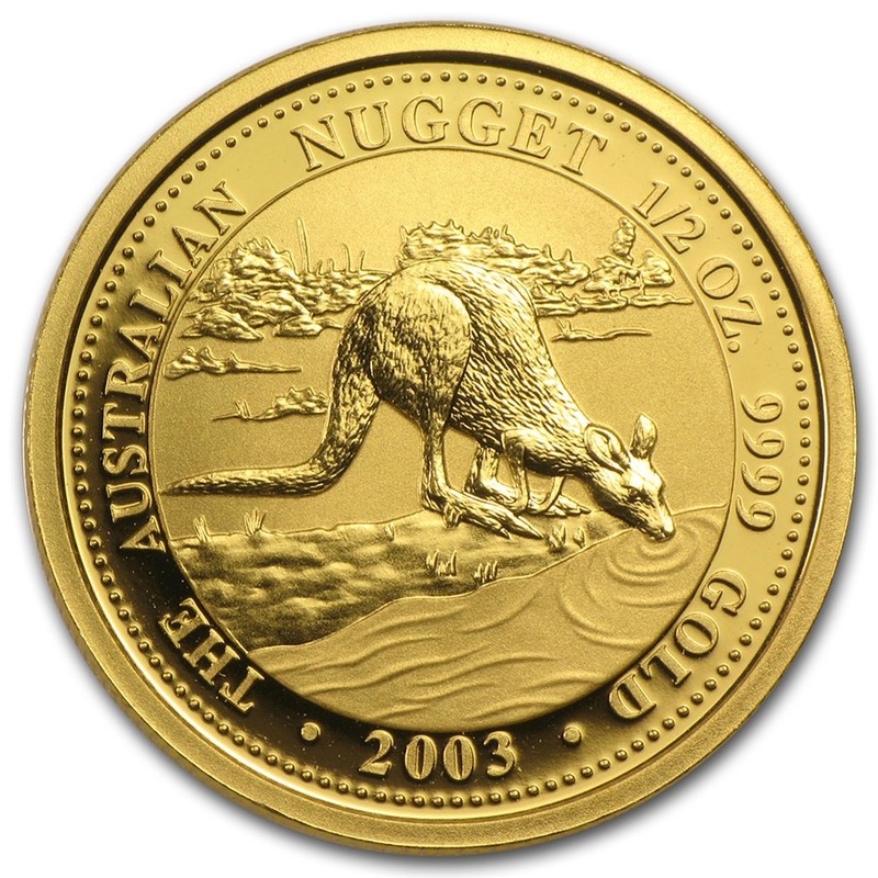 Золотая инвестиционная монета Австралии - Кенгуру 2003 г.в. 1/2 унции чистого золота (проба 0,9999)