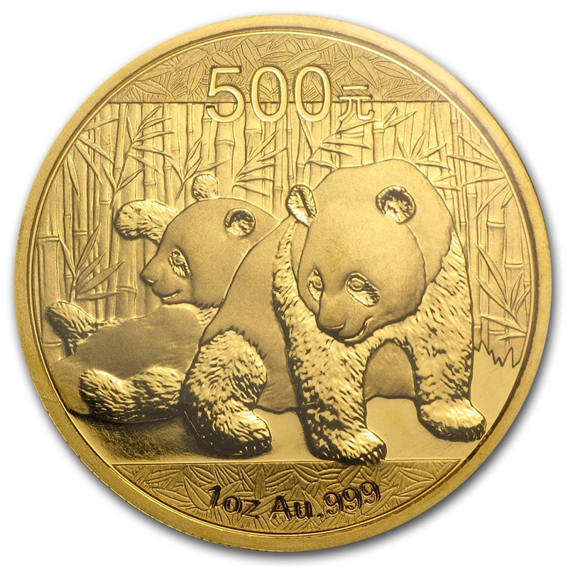 Золотая инвестиционная монета Китая - Панда 2010 г.в., 1 тройская унция (31,1 г) чистого золота (проба 0,9999)