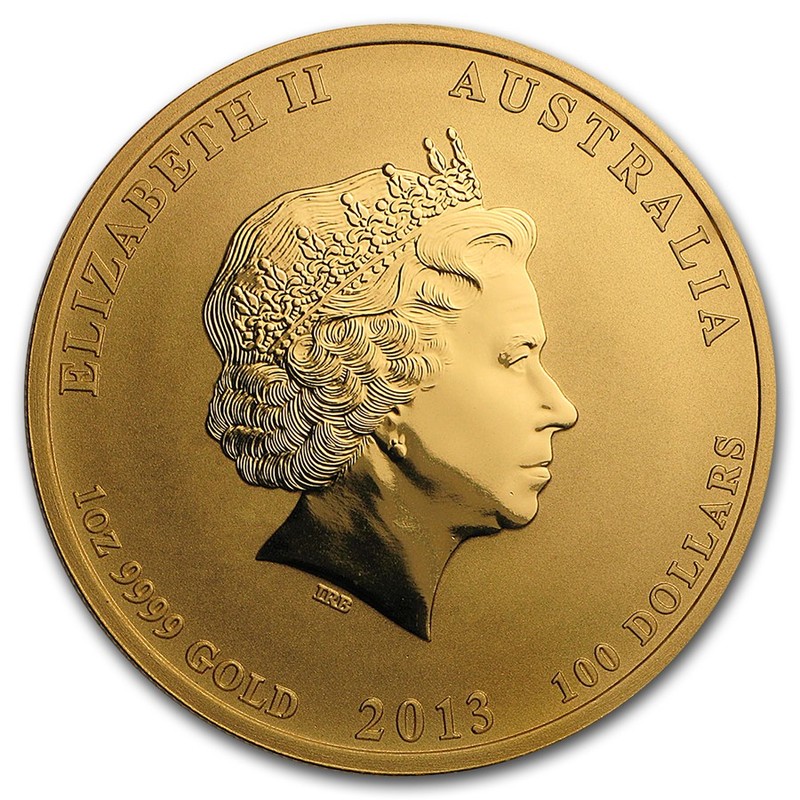 Золотая монета Австралии "Лунный календарь II - Год Змеи" 2013 г.в., 31.1 г чистого золота (Проба 0,9999)
