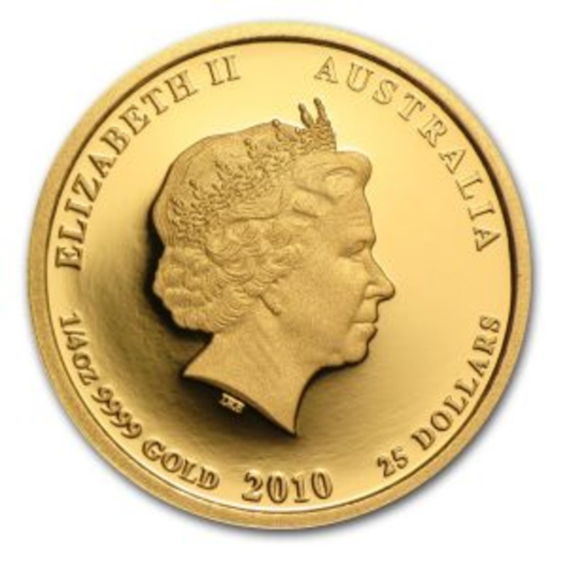 Золотая монета Австралии "Лунар II - Год Тигра" 2010 г.в. (пруф), 7.78 г чистого золота (Проба 0,9999)