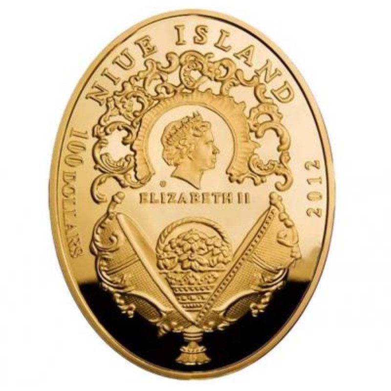 Золотая монета Ниуэ "Яйцо Фаберже - Герцогиня Мальборо" 2012 г., 93,3 г чистого золота (Проба 0,900)