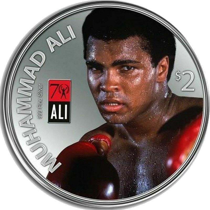 Серебряная монета Фиджи "Мухаммед Али" 2012 г., 31.1 г чистого серебра (Проба 0,999)