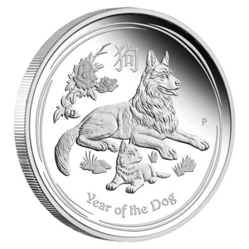 Серебряная монета Австралии "Год Собаки" 2018 год (пруф), 31,1 г чистого серебра (Проба 0,999)