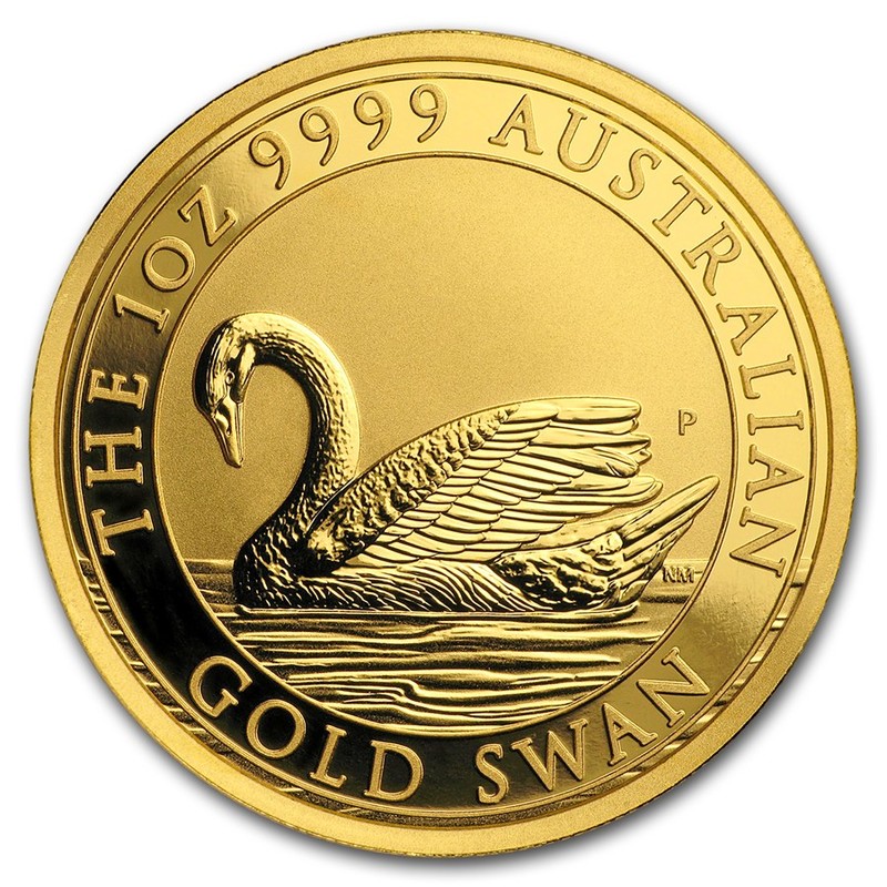 Золотая монета Австралии «Лебедь» 2017 г.в., 31.1 г чистого золота (проба 0.9999)