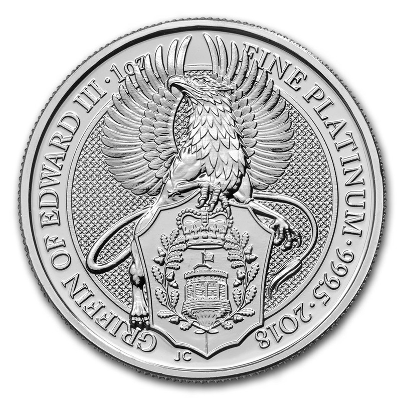 Платиновая монета Великобритании «Грифон» 2018 г.в., 31.1 г чистой платины (проба 0.9995)