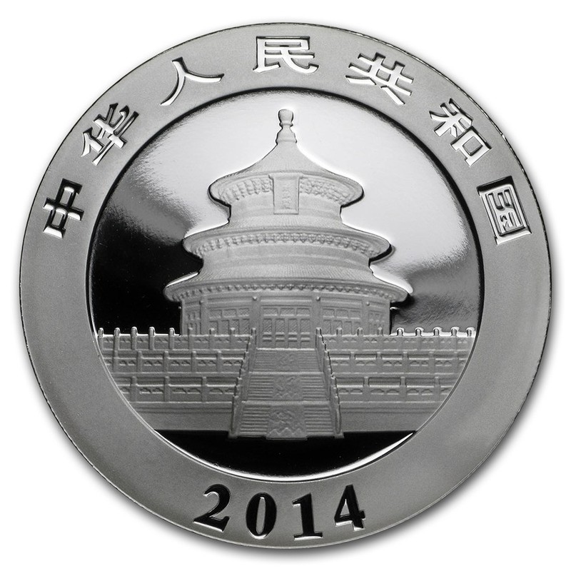 Серебряная инвестиционная монета Китая "Панда",  2014 г.в., 31,1 г чистого серебра (Проба 0,999)