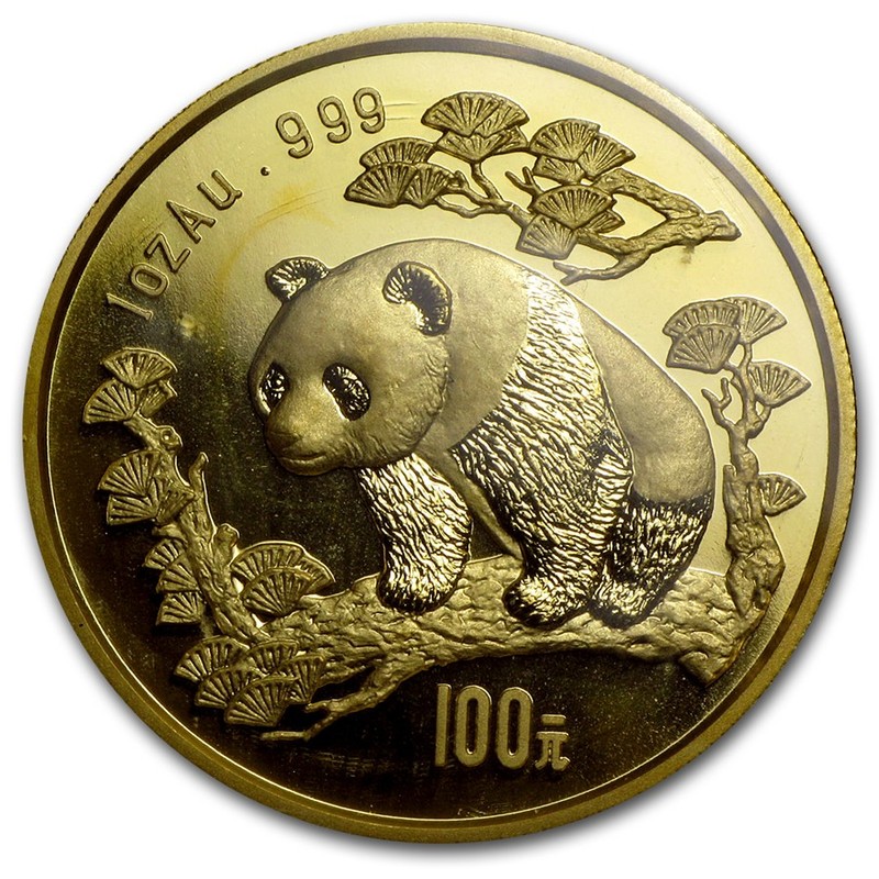 Золотая инвестиционная монета Китая - Панда 1997 г.в., 1 тройская унция (31,1 г) чистого золота (проба 0,999)