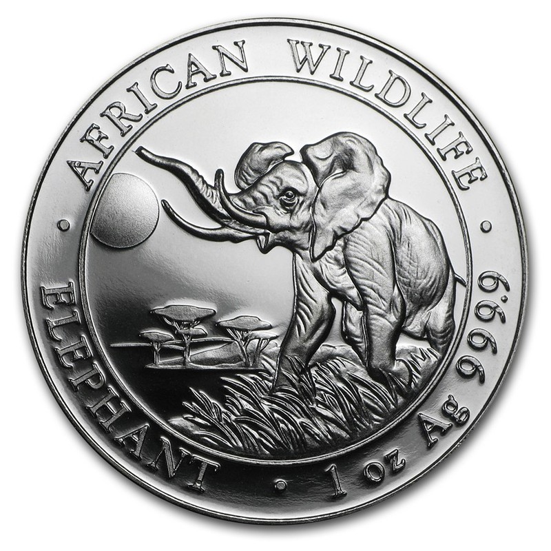 Серебряная инвестиционная монета Сомали - Слон, 2016 г.в., 1 унция чистого серебра (проба 9999)