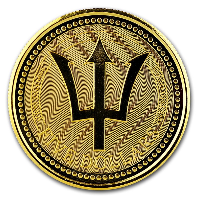 Золотая монета Барбадоса «Трезубец» 2017 г.в., 31.1 г чистого золота (проба 0.9999)