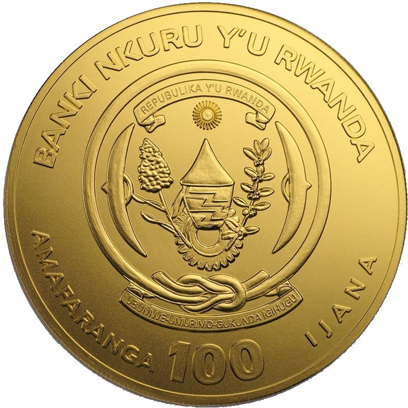 Золотая монета Руанды «Год Собаки» 2018 г.в., 31.1 г чистого золота (проба 0.999)