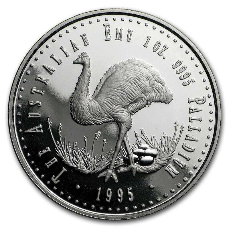 Палладиевая монета Австралии «Страус Эму» 1995 г.в., 31.1 г чистого палладия (проба 0.9995)