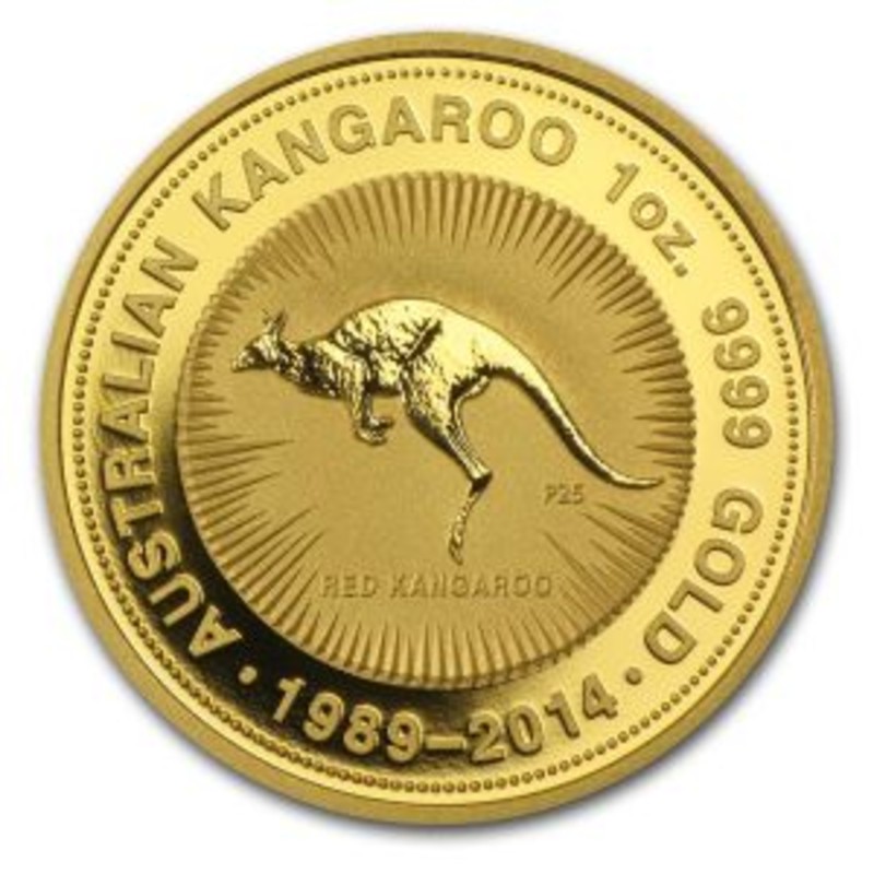 Юбилейная золотая инвестиционная монета Австралии - Красный Кенгуру 1989-2014 г.в., 31.1 гр чистого золота (проба 0,9999)
