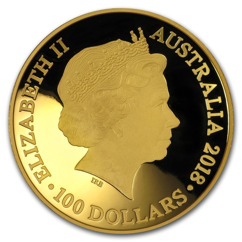 Золотая монета Австралии «Новая карта мира – Путь Капитана Кука» 2018 г.в., 31.1 г чистого золота (проба 0.9999)