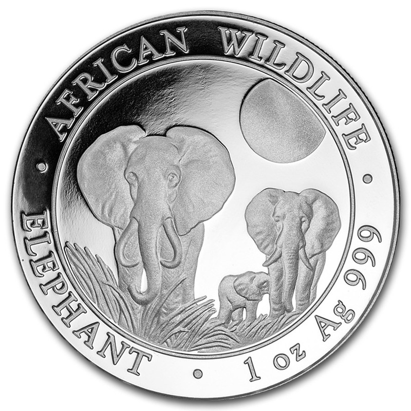 Серебряная монета Сомали "Слон", 2014 г.в., 31,1 г чистого серебра (проба 0,999)7
