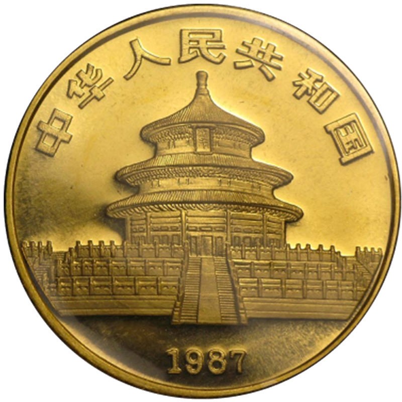 Золотая монета Китая «Панда» 1987 г.в., 31.1 г чистого золота (проба 0.999)