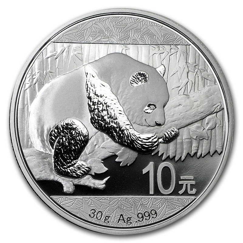 Серебряная инвестиционная монета Китая Панда 2016 г., 30 г чистого серебра (Проба 0,999)