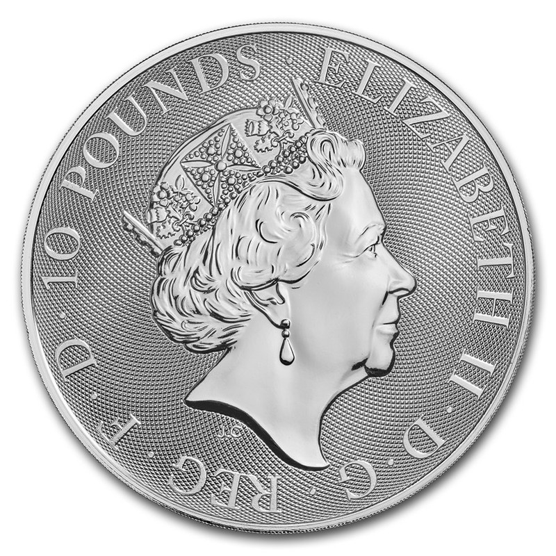 Серебряная монета Великобритании "Звери Королевы. Красный дракон"  2018 г.в., 311 г чистого серебра (Проба 0,9999)