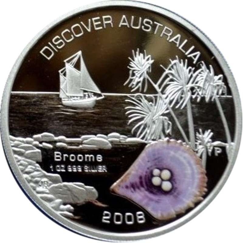 Серебряная монета Австралии "Открытие Австралии. Брум" 2008 г.в., 31.1 г чистого серебра (проба 0.999)