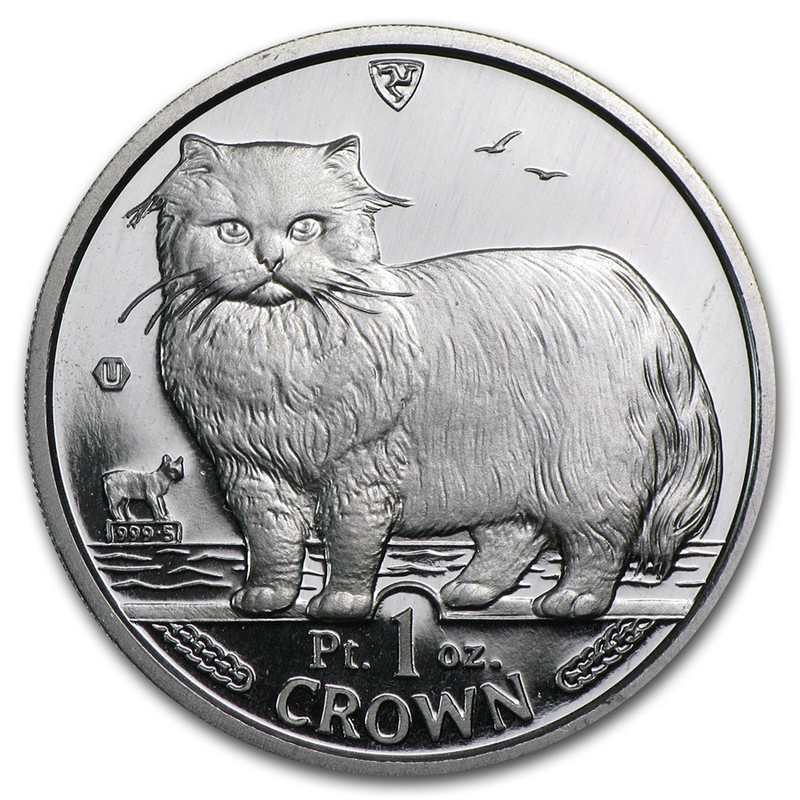 Платиновая монета Острова Мэн «Персидский кот» 1989 г.в., 31.1 г чистой платины (проба 0.9995)