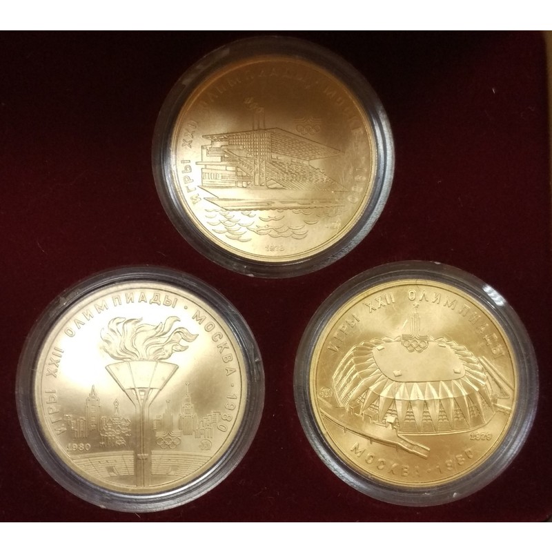 Набор золотых монет «Олимпиада-80», (анциркулейтед)  6 х 15,55 г чистого золота (проба 0,900)
