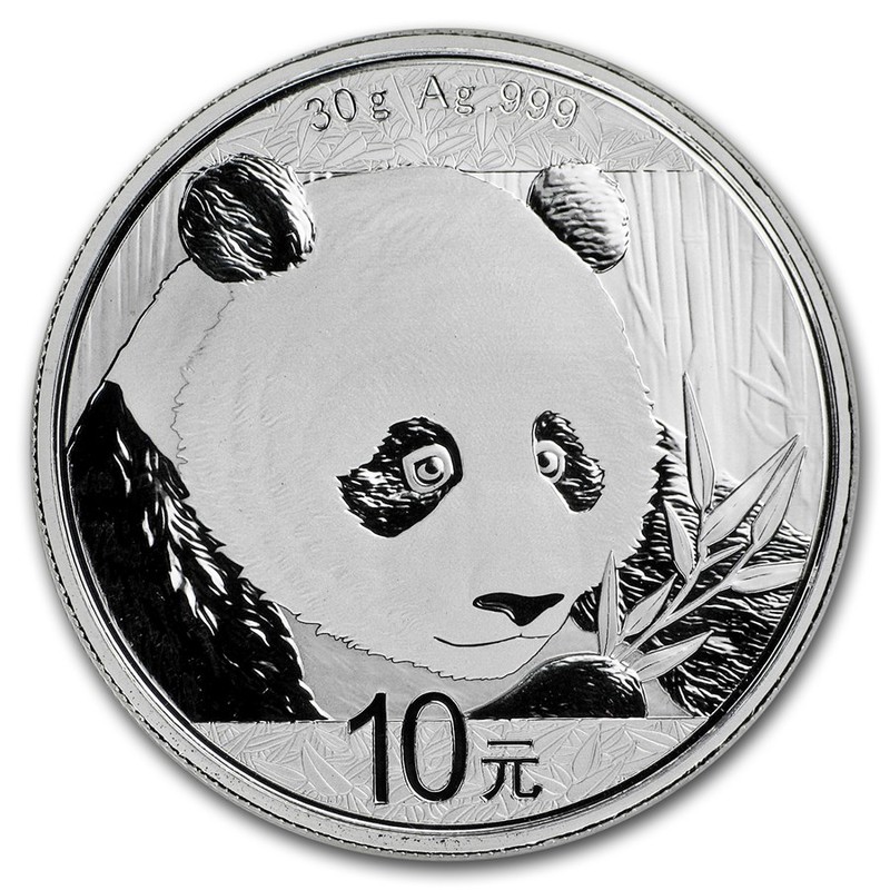 Серебряная инвестиционная монета Китая Панда 2018 г., 30 г чистого серебра (Проба 0,999)