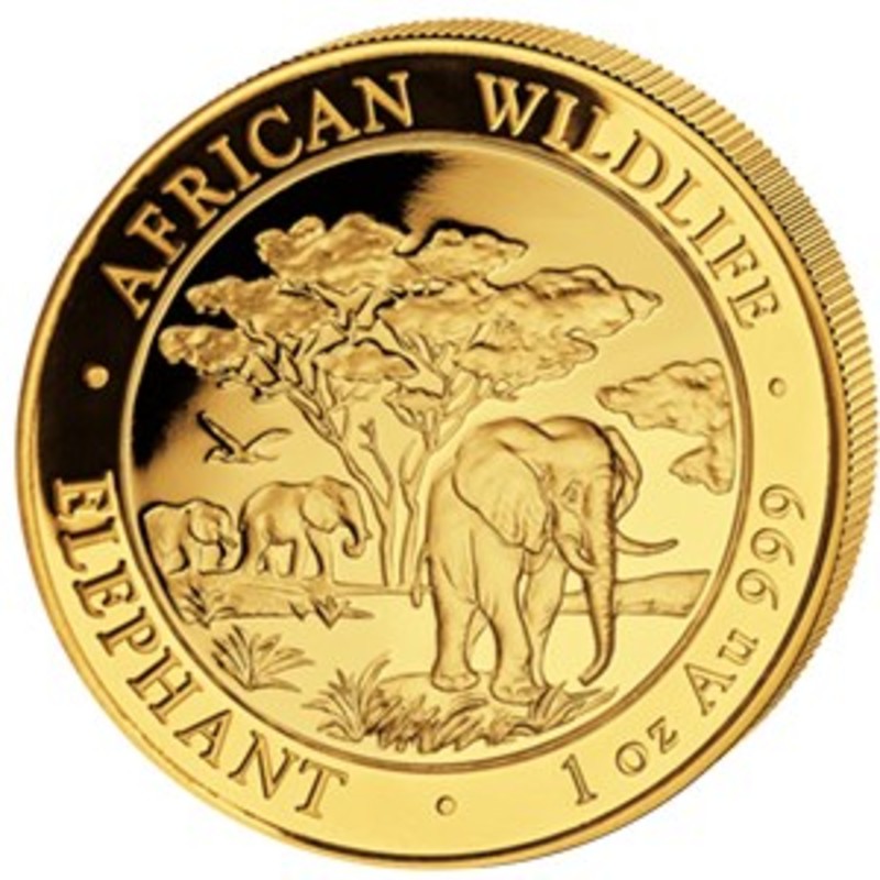 Золотая монета Сомали «Слон» 2012 г.в., 31.1 г чистого золота (проба 0.999)