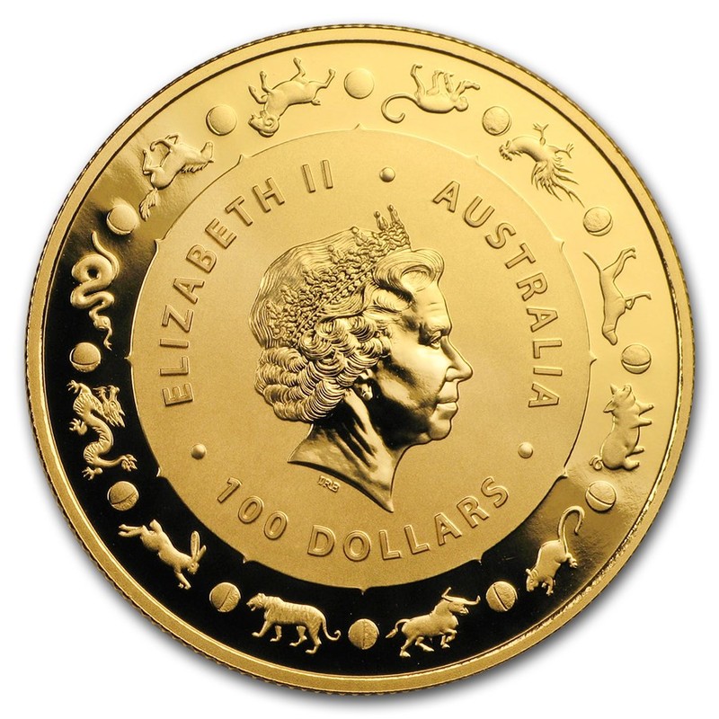 Золотая монета Австралии - Год Собаки, 2018 г.в. (Королевский Монетный Двор), 31,1 г чистого золота (Проба 0,9999)