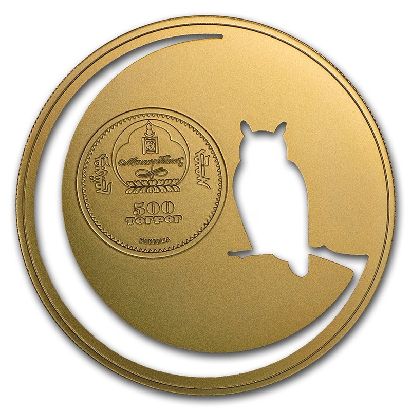Серебряная монета Монголии "Филин" 2016 г.в., 15,55 г чистого серебра (Проба 0,925)
