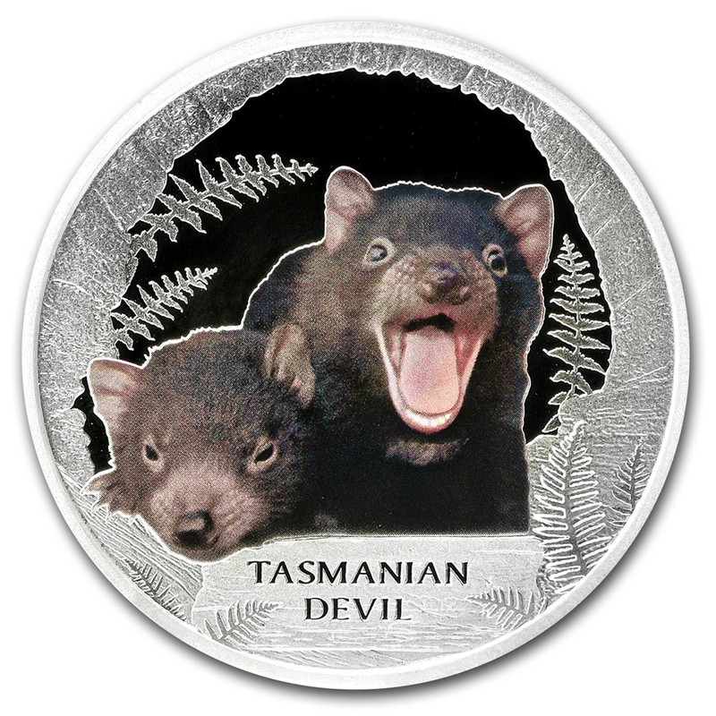 Серебряная монета Тувалу "Тасманийский дьявол" 2013 г.в., 31,1 г чистого серебра (Проба 0,999)