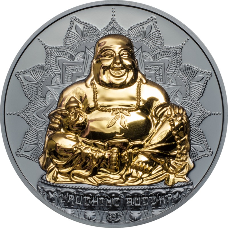 Серебряная монета Республики Палау "Смеющийся Будда" 2017 г.в., 62,2 г чистого серебра (проба 0,999)