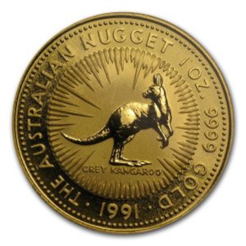 Золотая инвестиционная монета Австралии "Кенгуру" 1991 г.в., 31,1 г чистого золота (проба 0,9999)