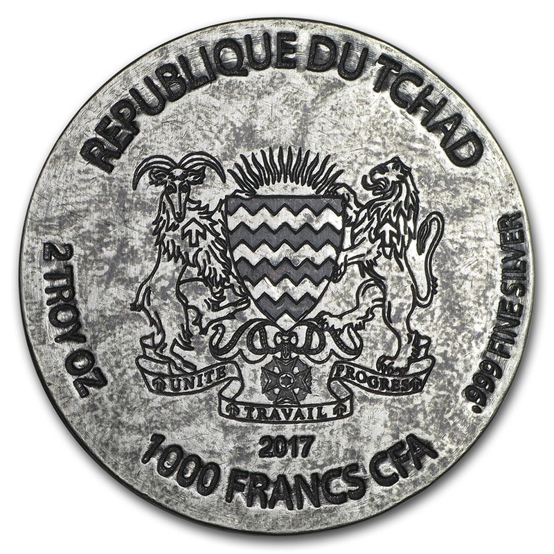 Серебряная монета Чада «Египетские реликвии. Рамзес II» 2017 г.в., 62.2 г чистого серебра (проба 0.999)