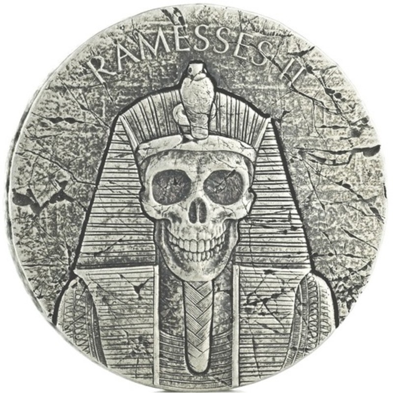 Серебряная монета Чада «Египетские реликвии. Рамзес II. После смерти» 2017 г.в., 62.2 г чистого серебра (проба 0.999)