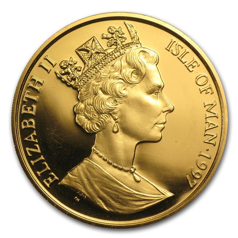Золотая монета Острова Мэн «Британская дымчатая кошка» 1997 г.в., 31.1 г чистого золота (проба 0.9999)