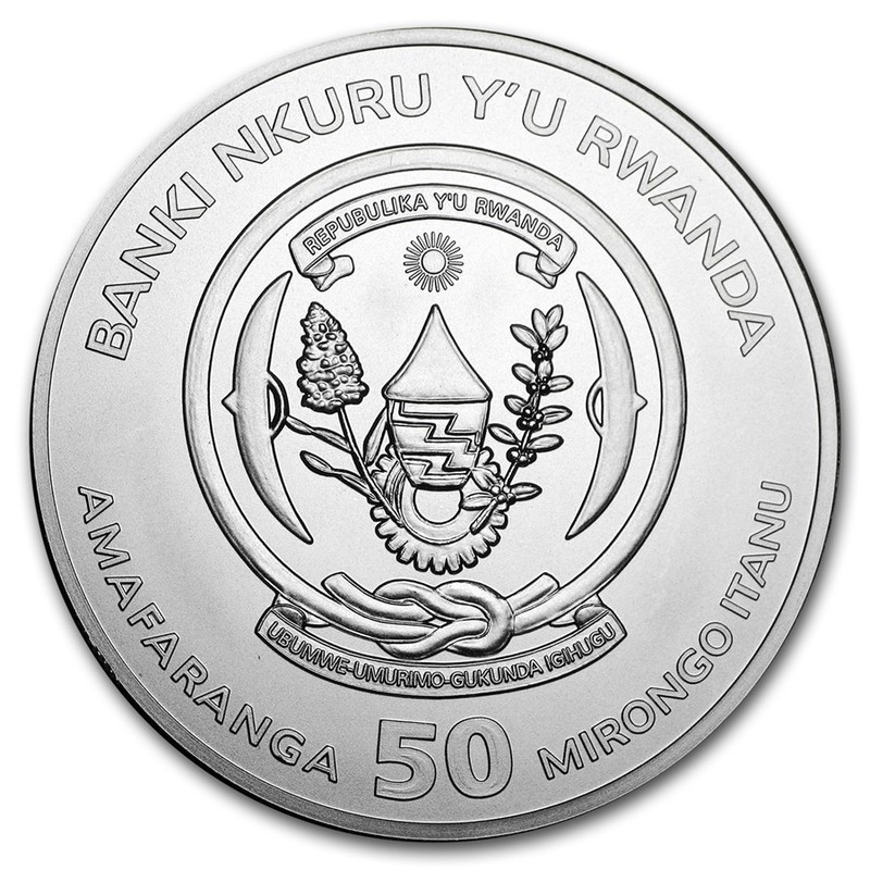 Серебряная монета Руанды «Год Собаки» 2018 г.в., 31.1 г чистого серебра (проба 0.999)